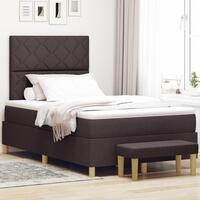 Box Spring Seng med Madras & Bænk Mørkebrun 120x190 cm Stof