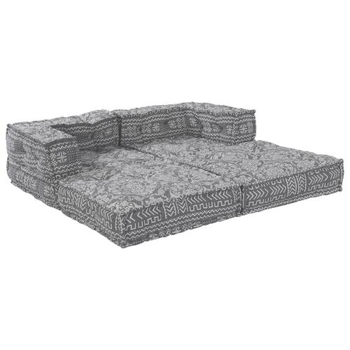 2-personers modulær pouf sofa, konvertibel, lysegrå stof