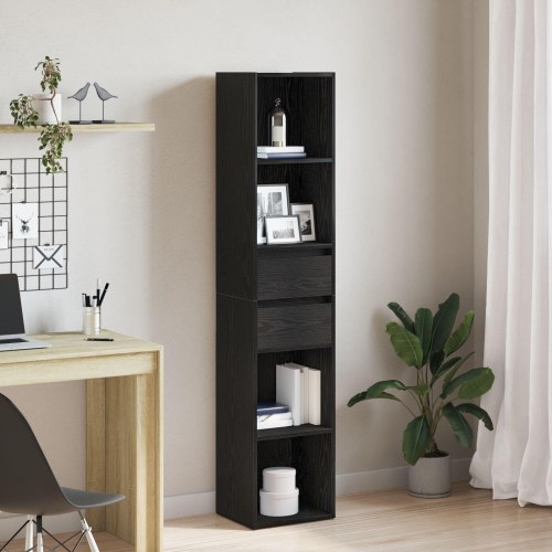 Bogskab Modulært Sort Eg 36x30x171 cm Konstrueret træ