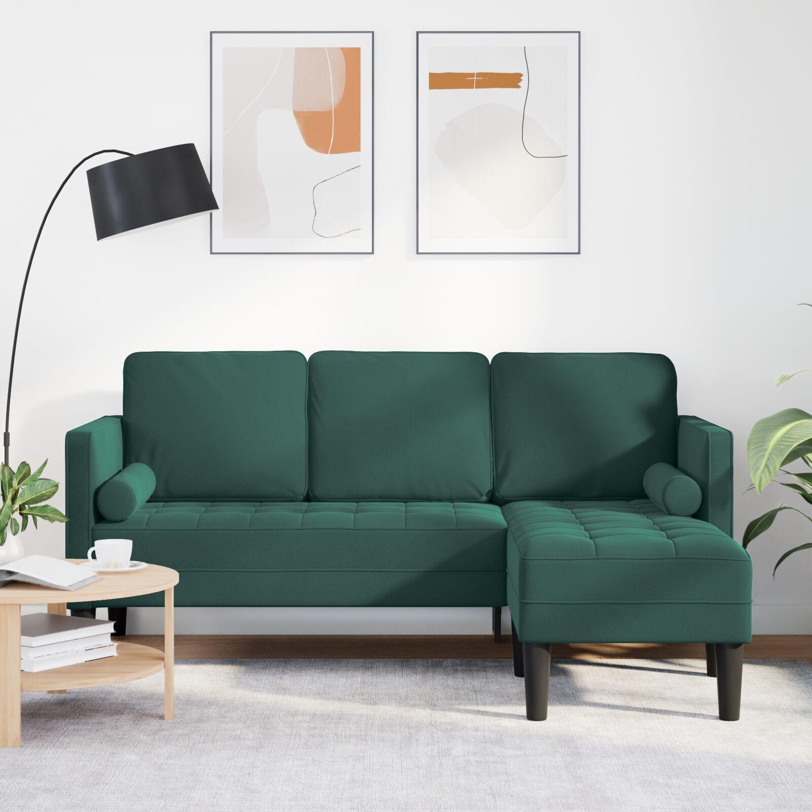 3-personers Sofa med Chaiselong L-formet Mørkegrøn 160 cm Velour