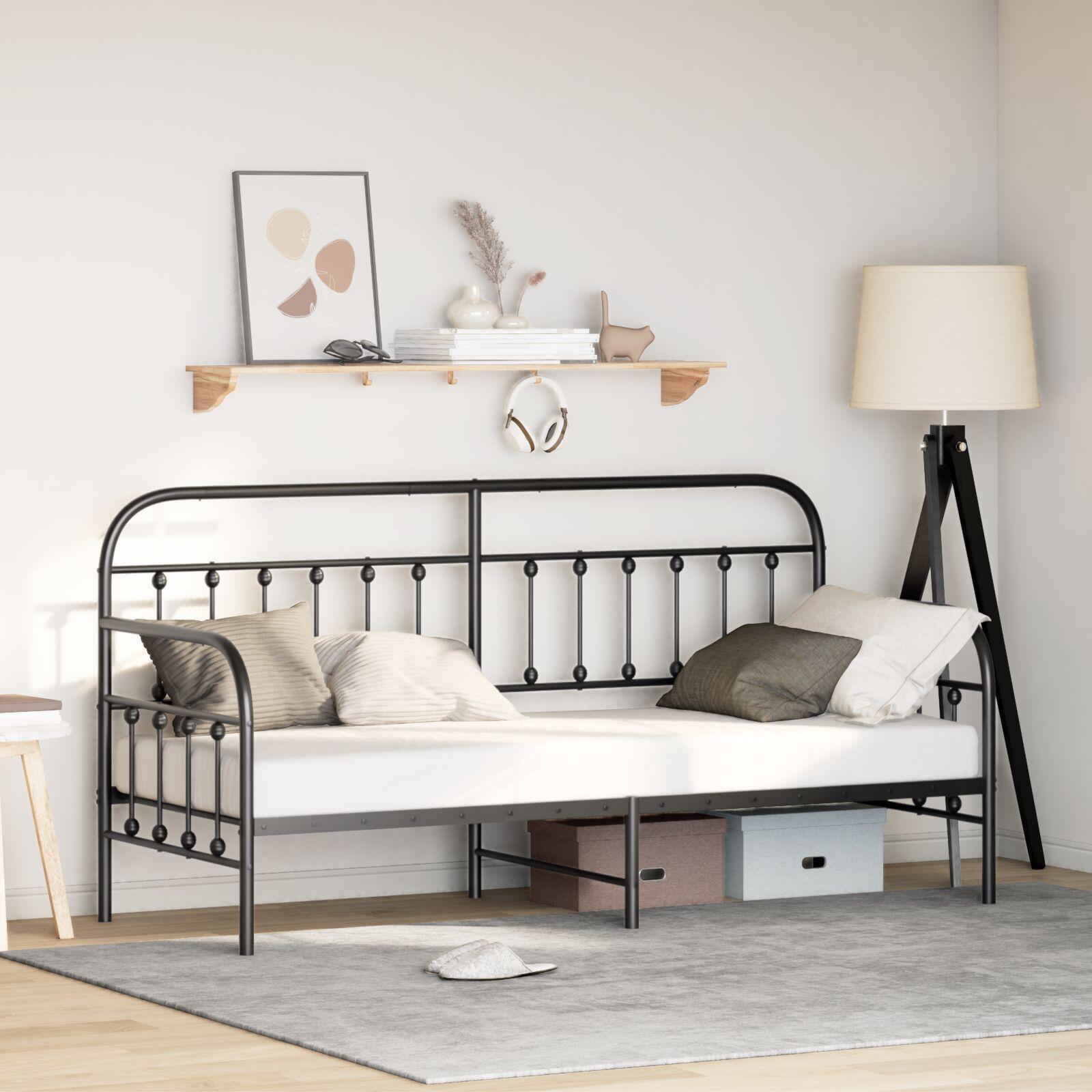 Dagsengramme i sort stål 75 × 190 cm - pulverlakeret, med lamelbund billede
