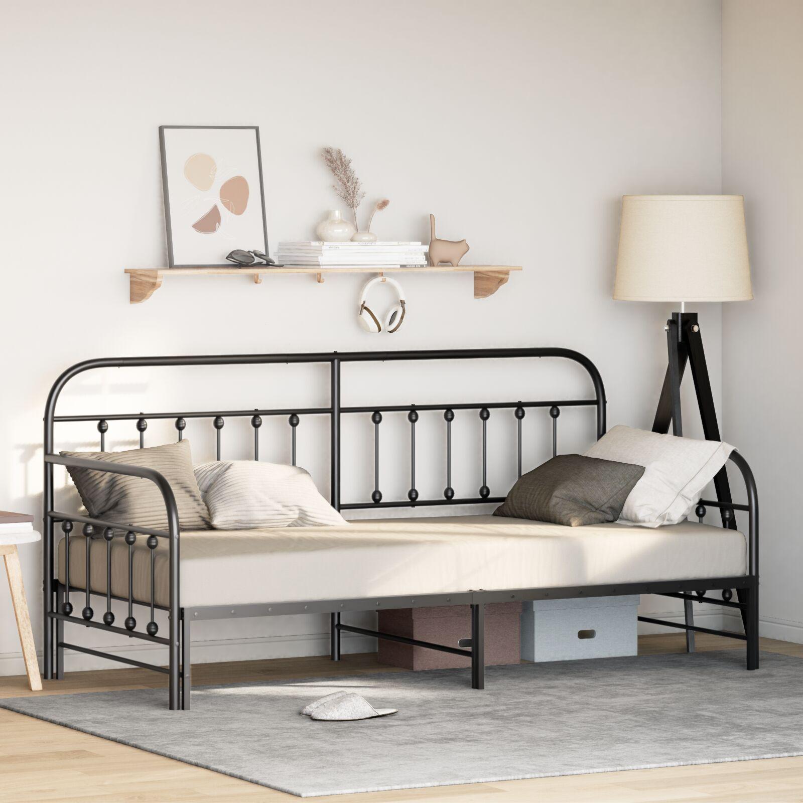 Daybed Frame med Trundle Sort 100x200 cm Stål