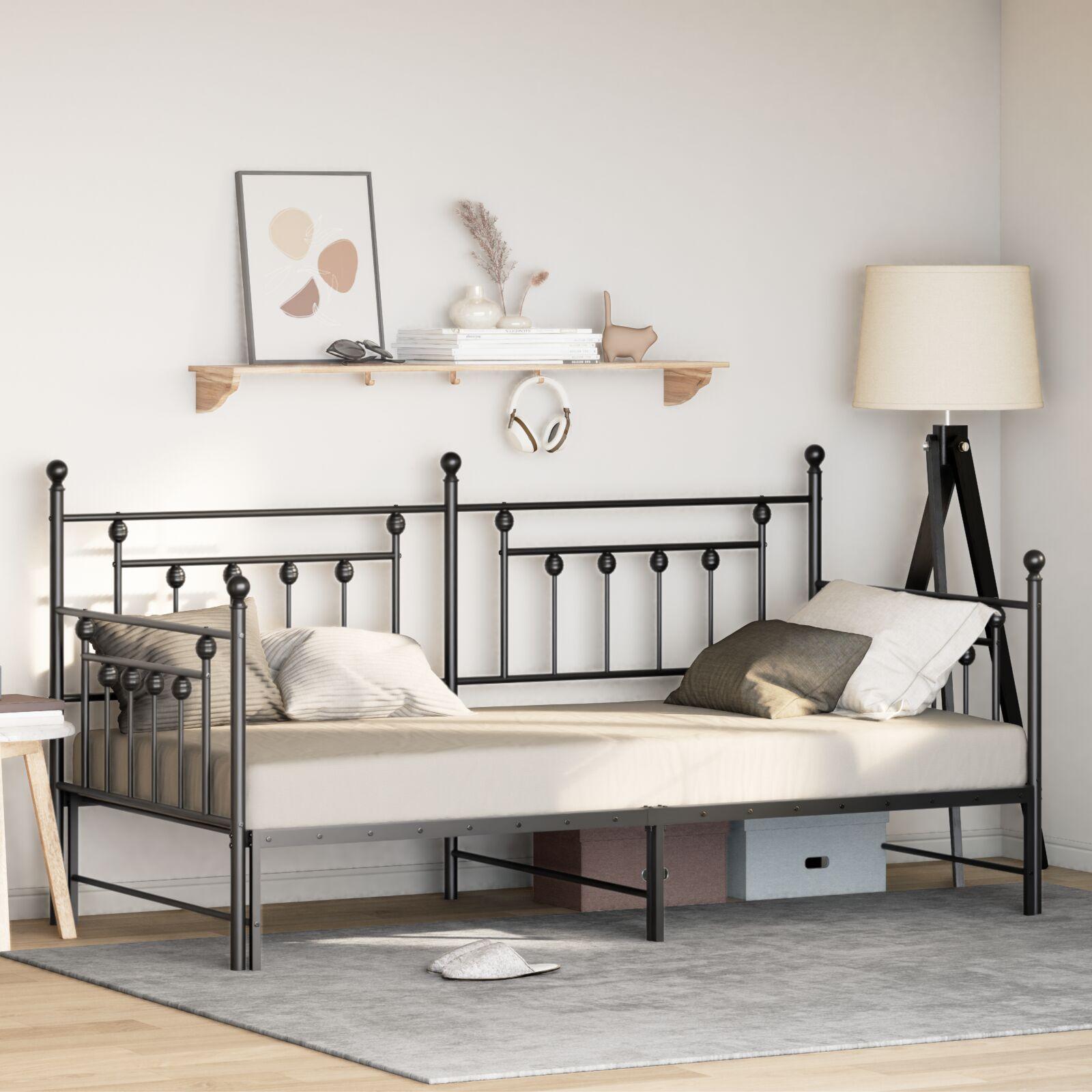Daybed Frame med Trundle Sort 107x203 cm Stål