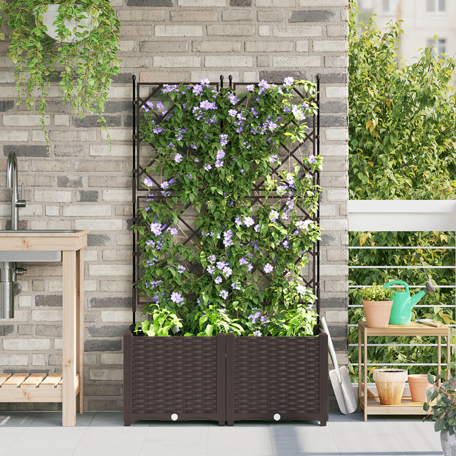 Have Plantekasse med Trellis 2 stk Brun 80x40x143 cm