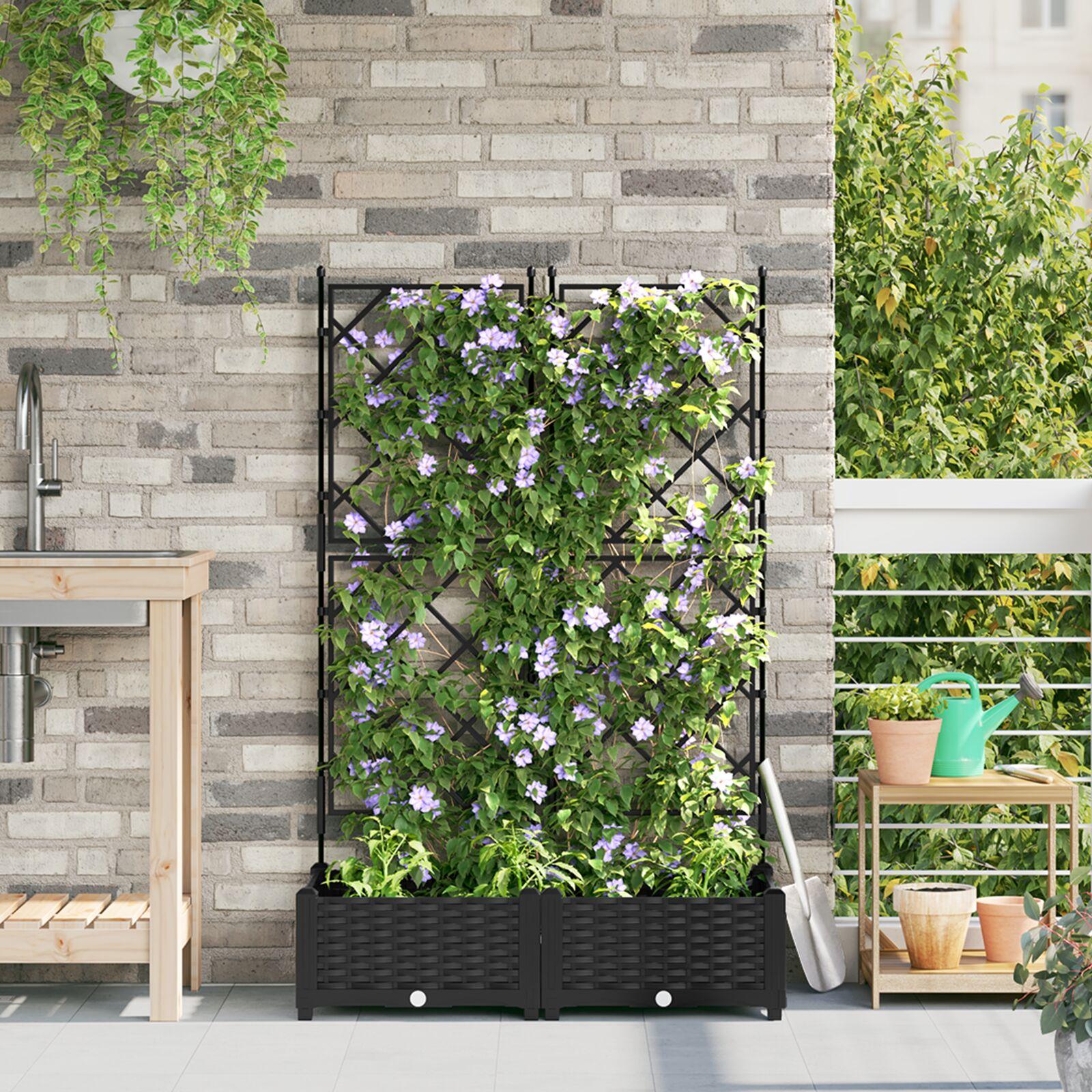 Havepotte med trellis 2 stk Sort 80x40x125.5 cm