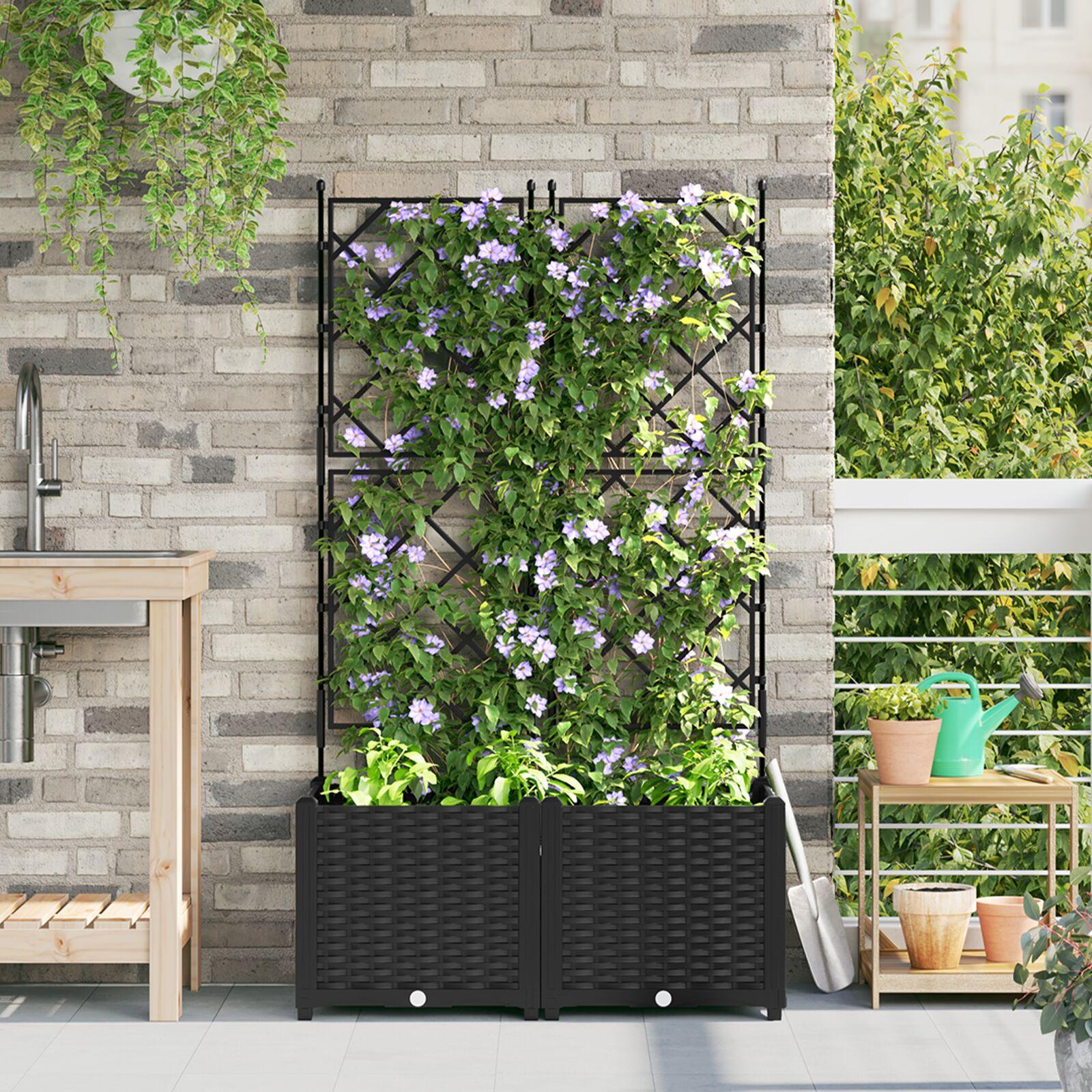 Haveplante med Trellis 2 stk Sort 80x40x143 cm
