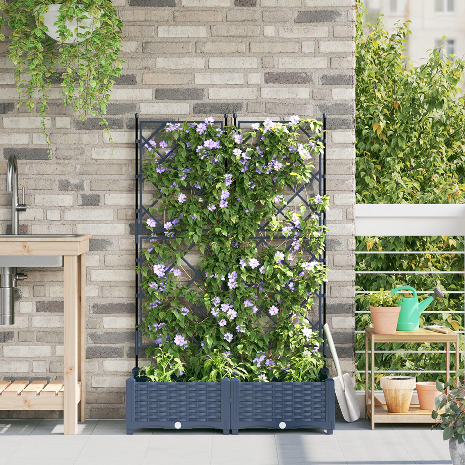 Haveplantekasse med trellis 2 stk. Grå 80x40x125.5 cm