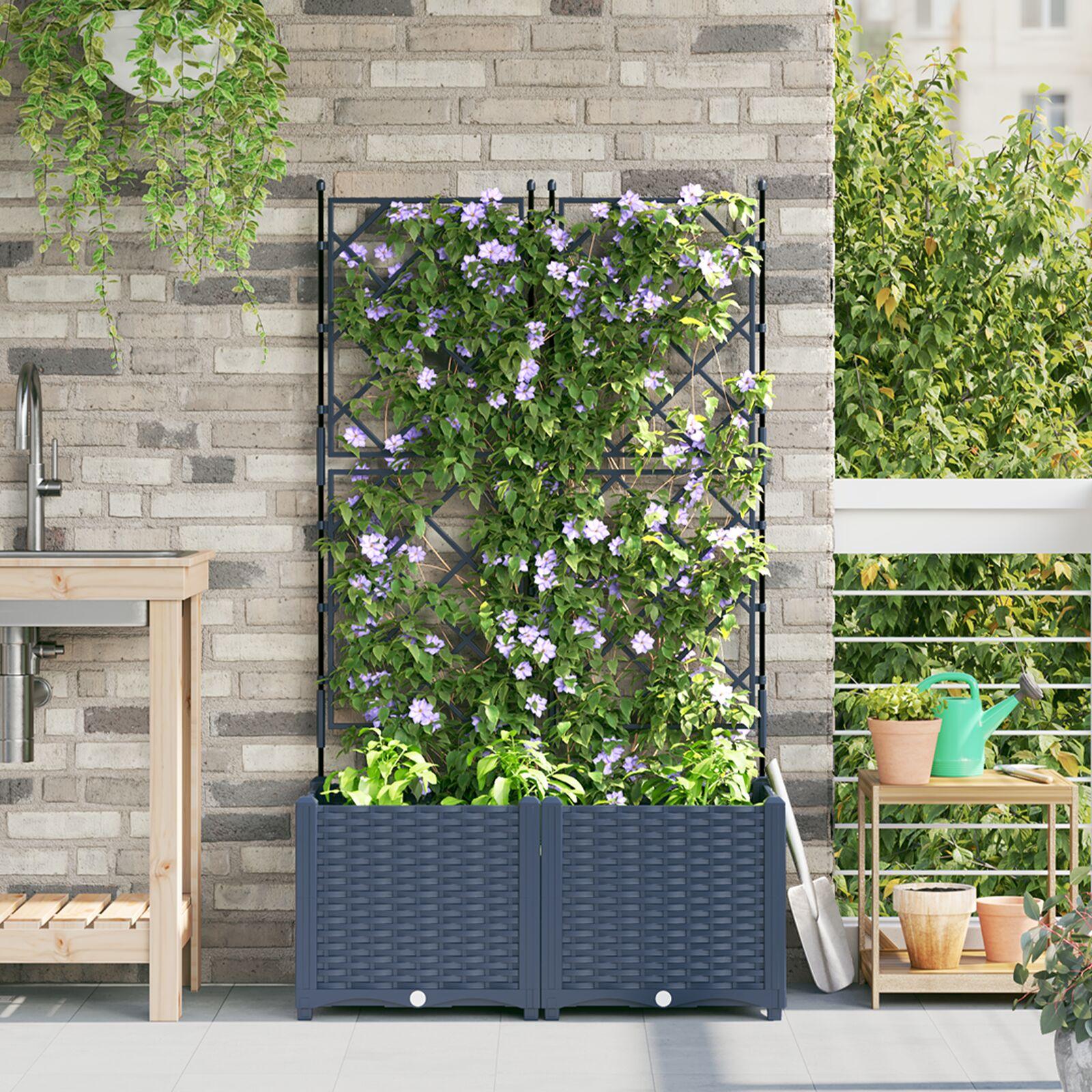 Havekrukke med trellis 2 stk Grå 80x40x143 cm