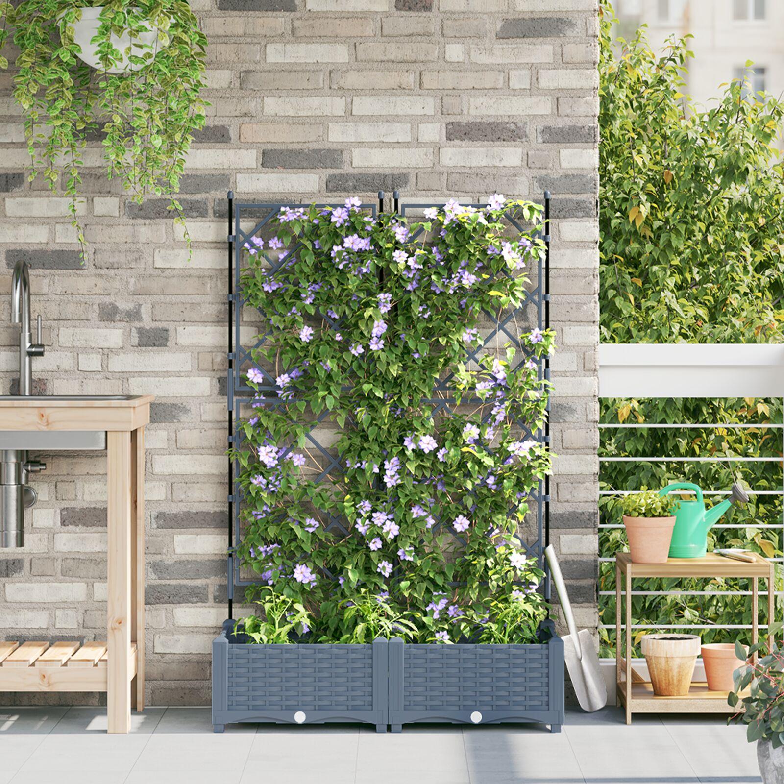 Haveplantekasse med trellis 2 stk Lysegrå 80x40x125.5 cm