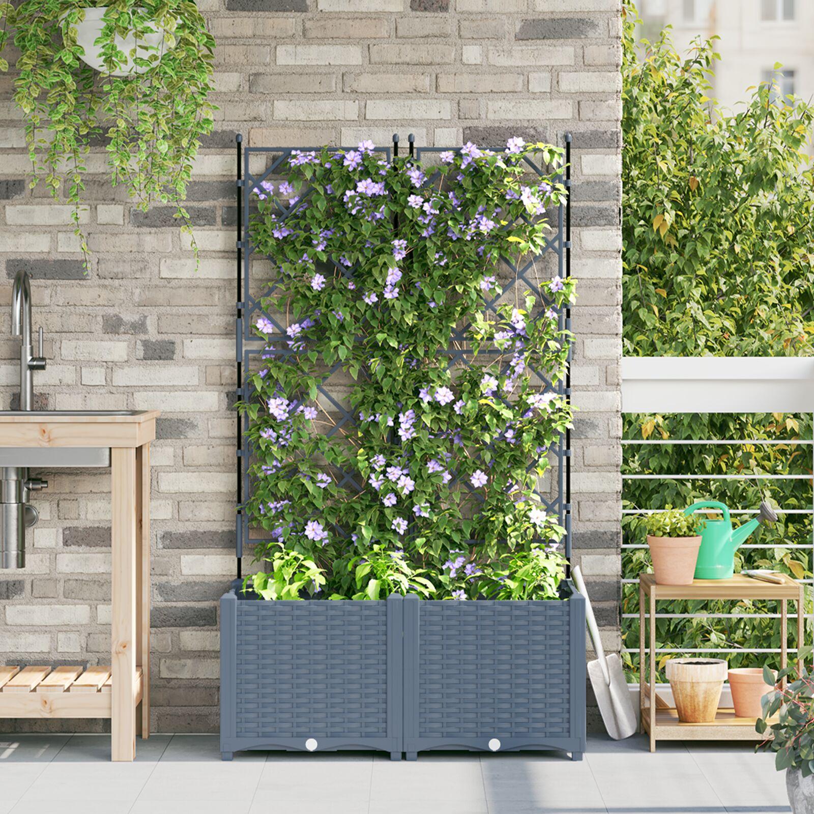 Havekrukke med trellis 2 stk Lys grå 80x40x143 cm