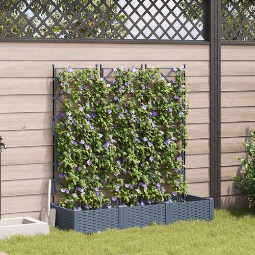 Haveplantekasse med trellis 3 stk Lysegrå 120x40x125.5 cm