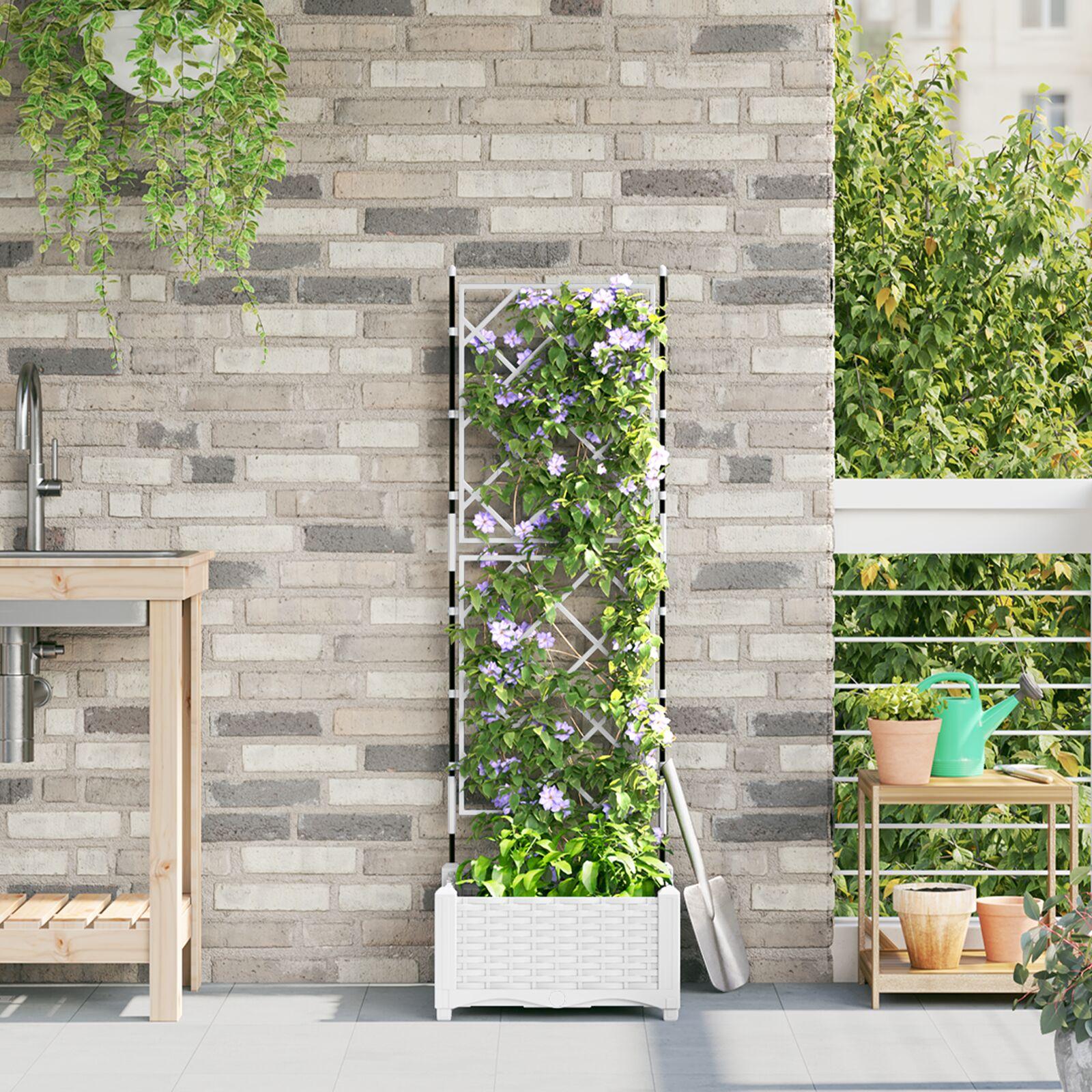 Haveplantekasse med Trellis Hvid 40x40x125,5 cm