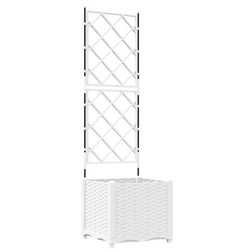 Haveblomsterkasse med trellis Hvid 40x40x143 cm