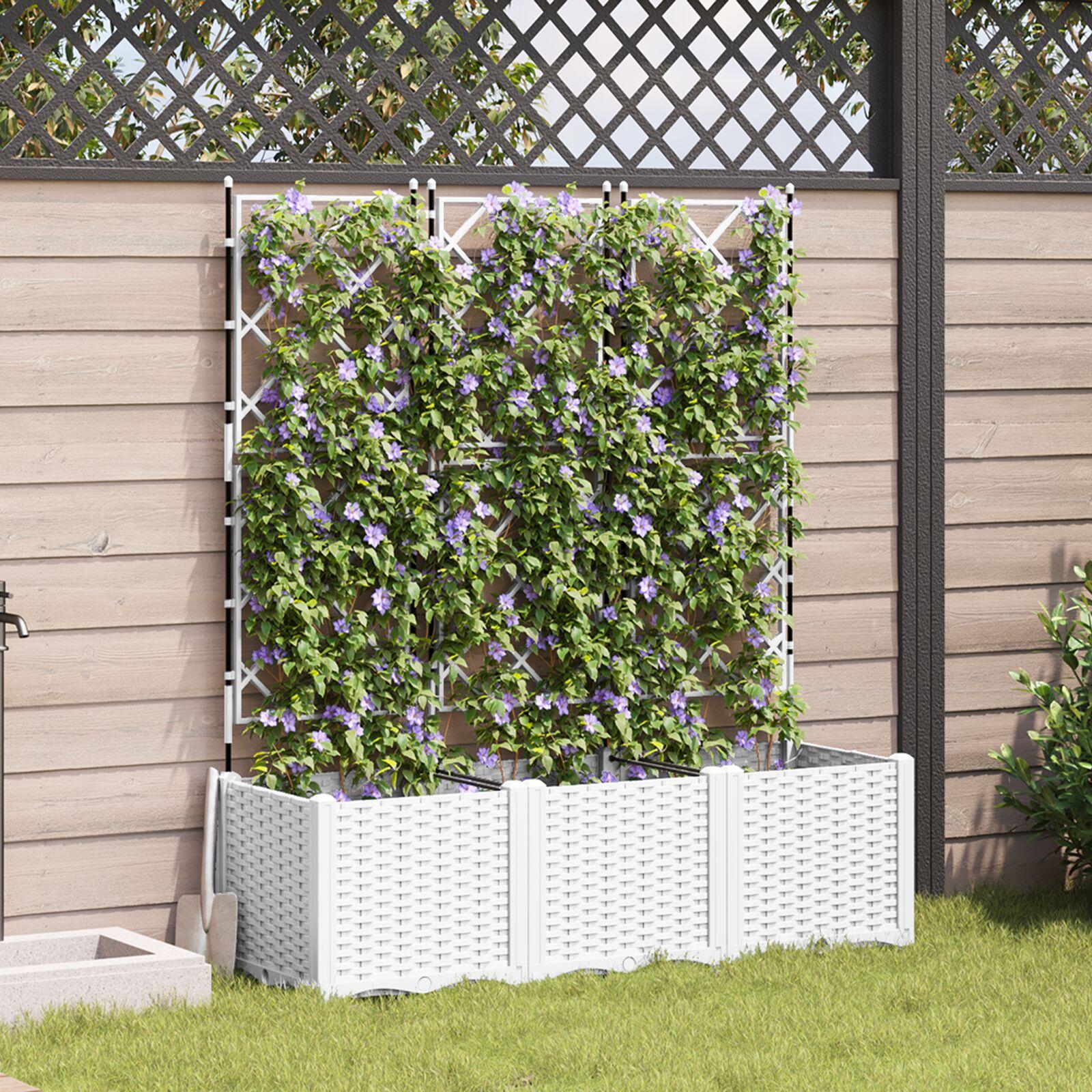 Have Plantekasse med Trellis 3 stk Hvid 120x40x143 cm