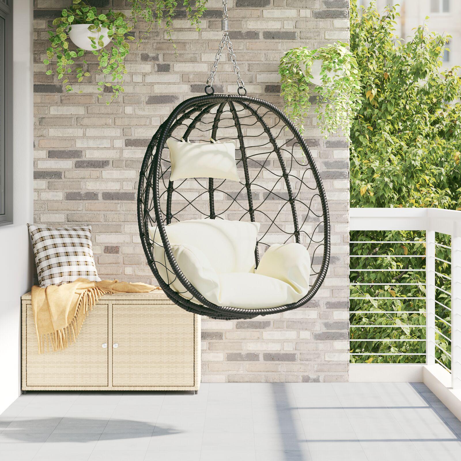 Hængende Æg Stol Kurv uden Stativ Cremefarvet Poly Rattan