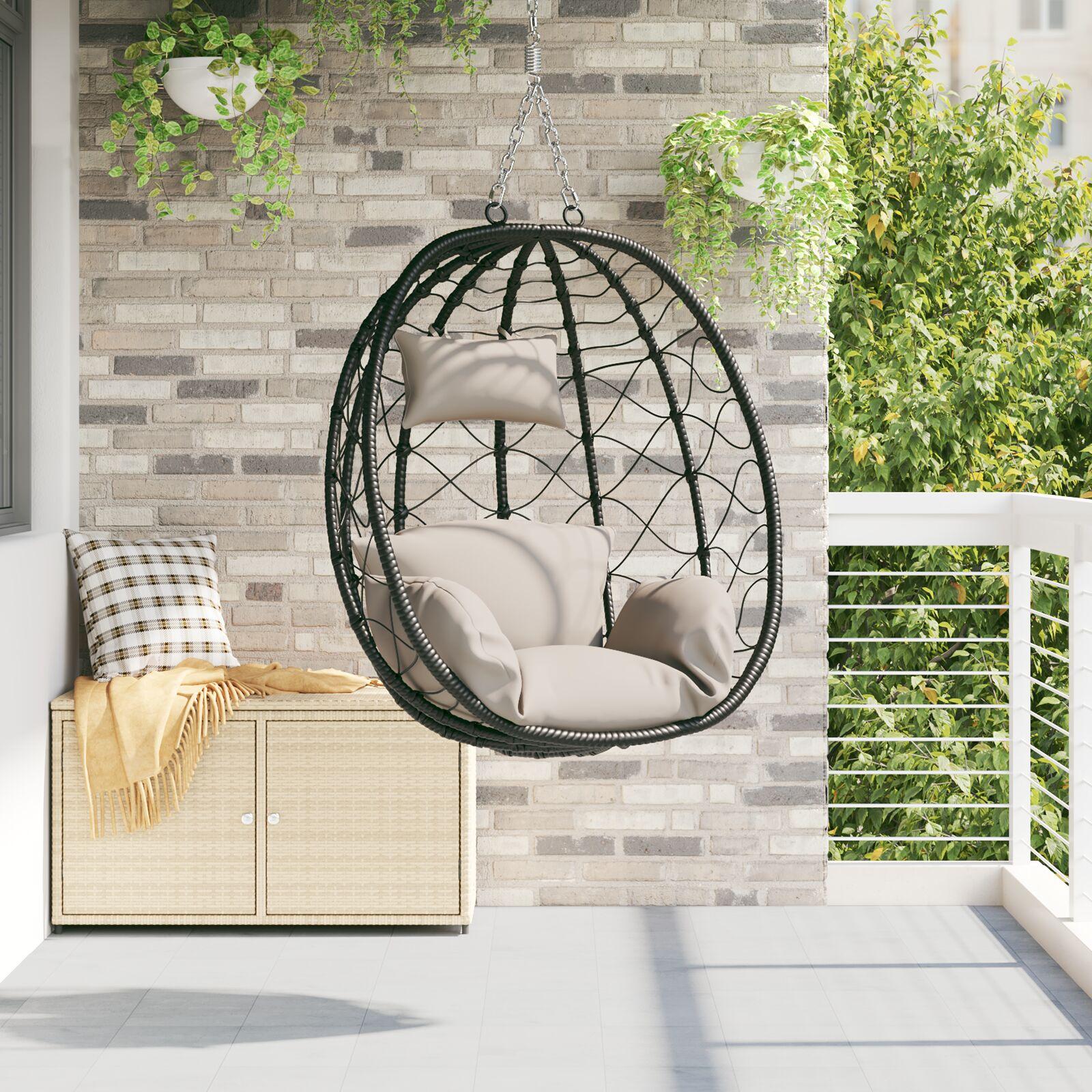 Hængende æggestol Gråbrun 91.5 x 60 x 110 cm polyrattan billede