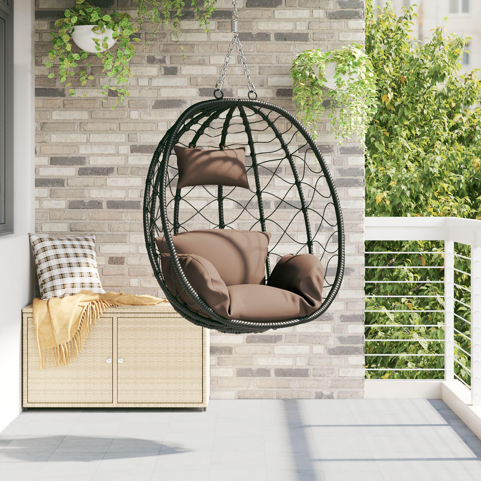 Hængende æggestol Brun 91.5 x 60 x 110 cm polyrattan billede