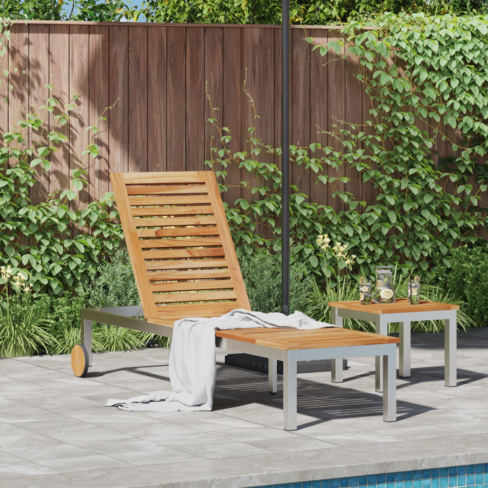 Solstol med hjul 207x58x35 cm Solid akacietræ og rustfrit stål