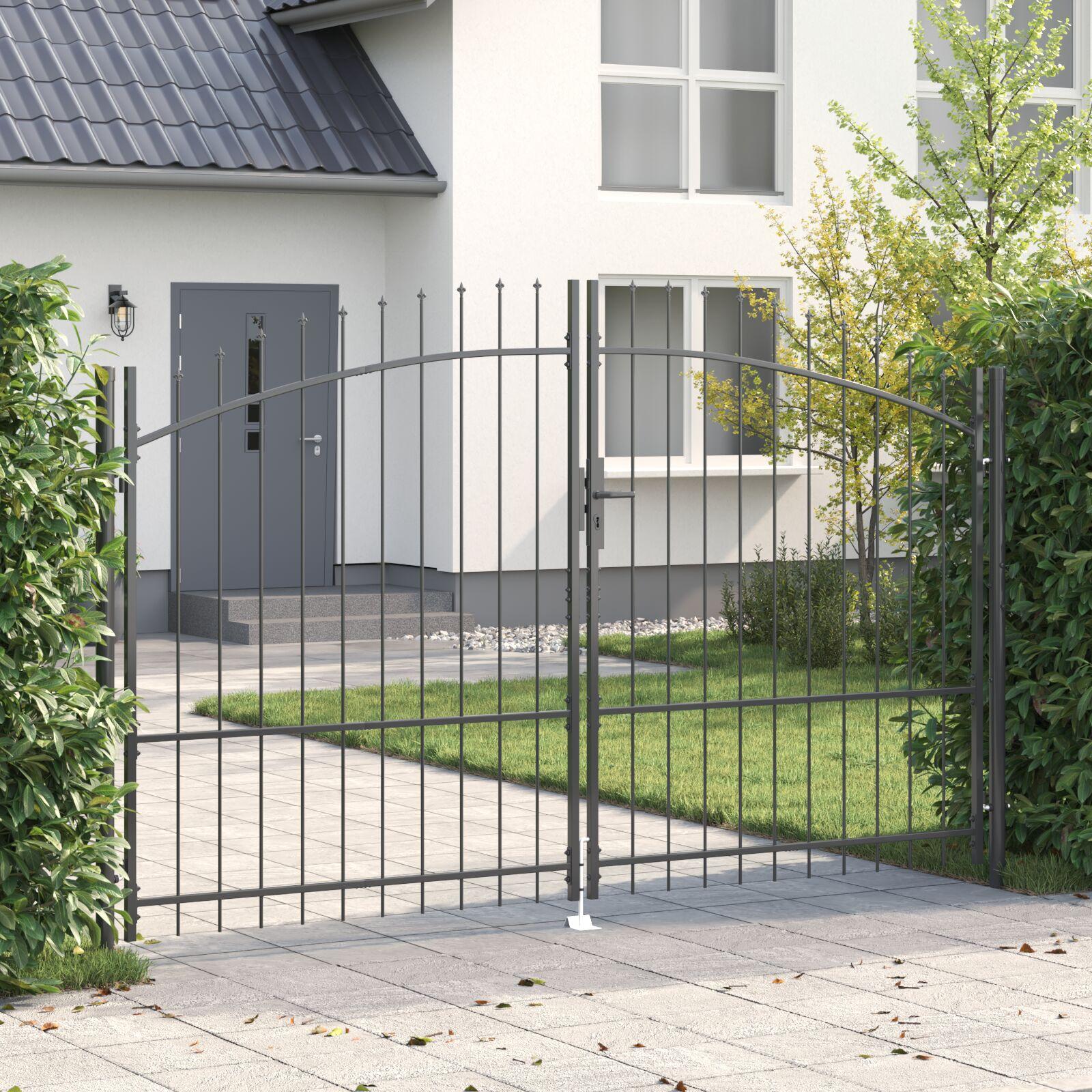 Haveport med Spydtop Dobbeltsving Grå 175x300 cm Stål