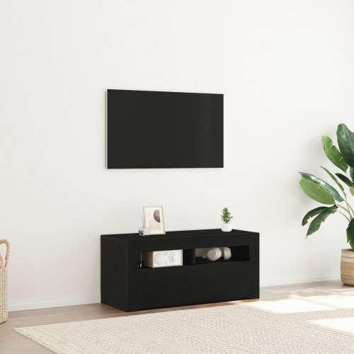 TV-skab med LED Sort Eg 90x35x40 cm Konstrueret træ