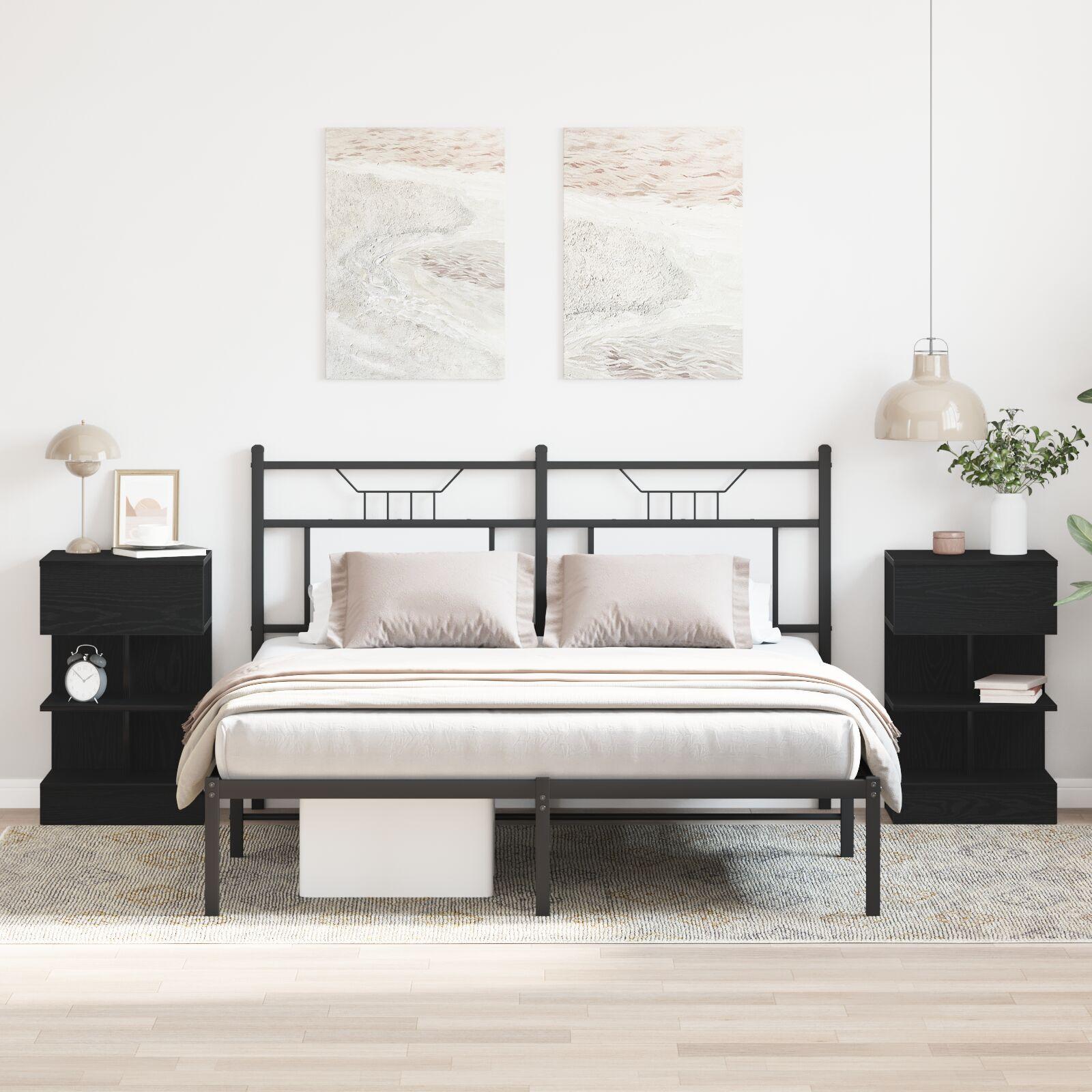 Sengebord 2 stk Sort Eg 40x35x65 cm Konstrueret Træ