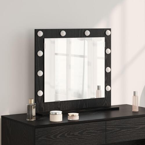 Spejl med LED lys Sort eg Konstrueret træ 60 x 55 x 18 cm Spejl