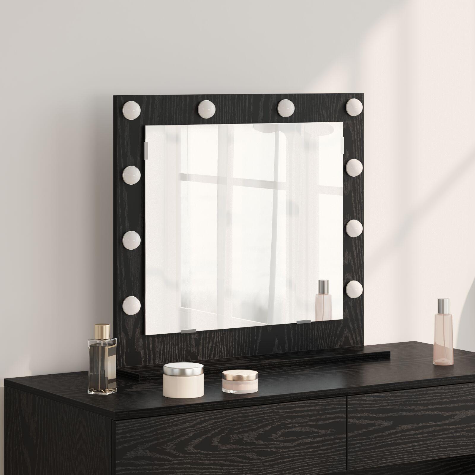 Makeup Spejl med LED Lys Sort Eg 60x55x18 cm