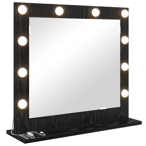 Spejl med LED lys Sort eg Konstrueret træ 60 x 55 x 18 cm Spejl