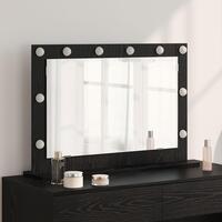 Spejl med LED Lys Sort egetræ Træ 80 x 55 x 18 cm Makeup Spejl