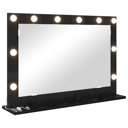 Spejl med LED Lys Sort egetræ Træ 80 x 55 x 18 cm Makeup Spejl