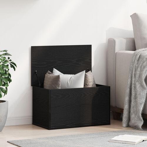 Opbevaringskasse med låg Sort Eg 60x35x35 cm Ingeniørtræ