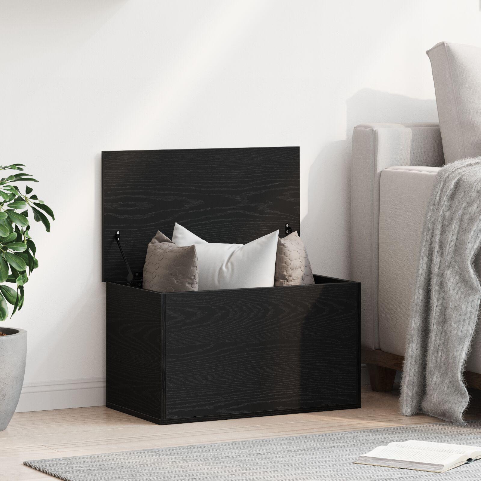 Opbevaringskasse med låg Sort Eg 60x35x35 cm Ingeniørtræ