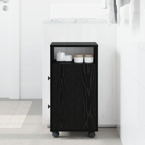 Smalt badeværelsesskab Sort egetræ Konstrueret træ 33 x 23 x 65 cm