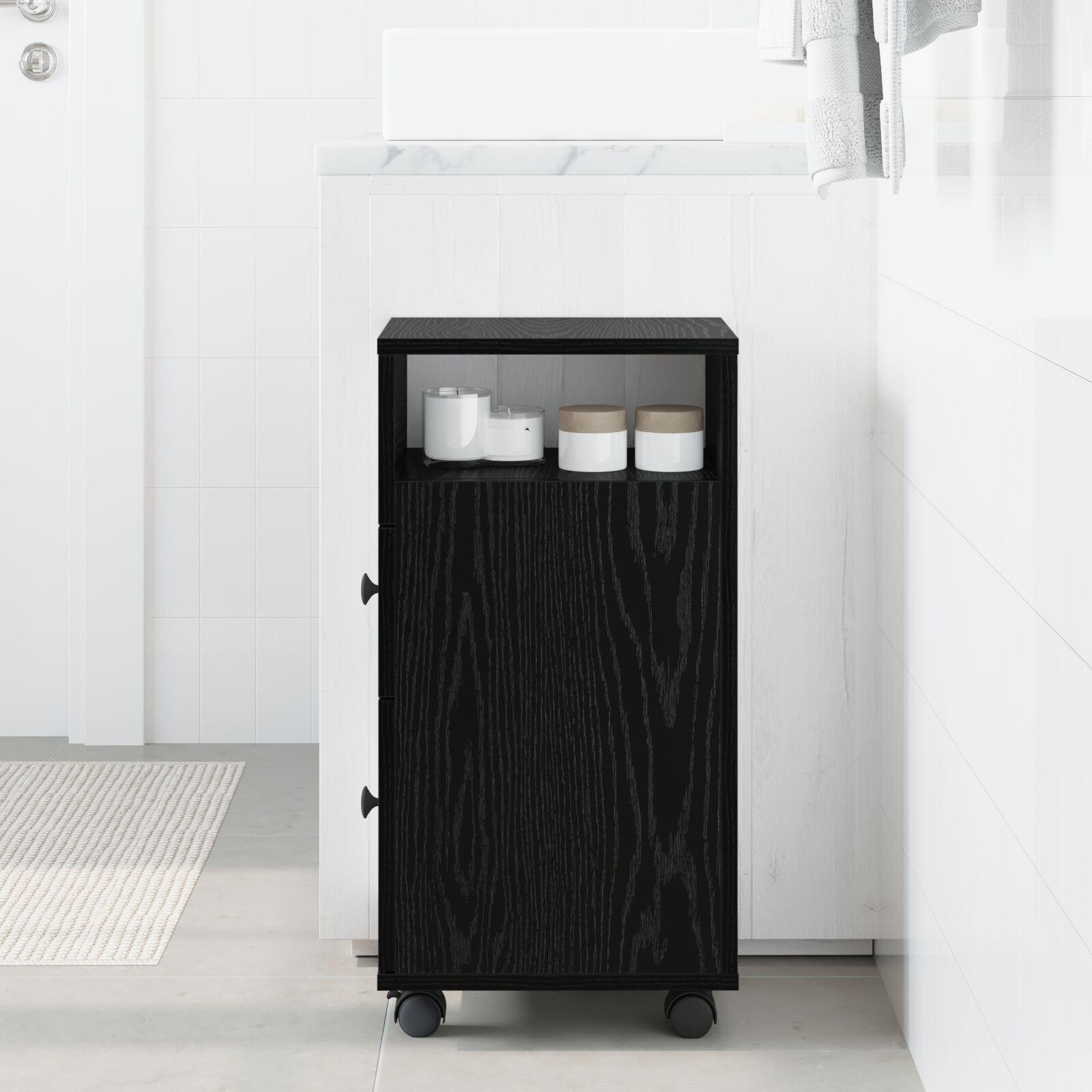 Smalt badeværelsesskab Sort egetræ Konstrueret træ 33 x 23 x 65 cm