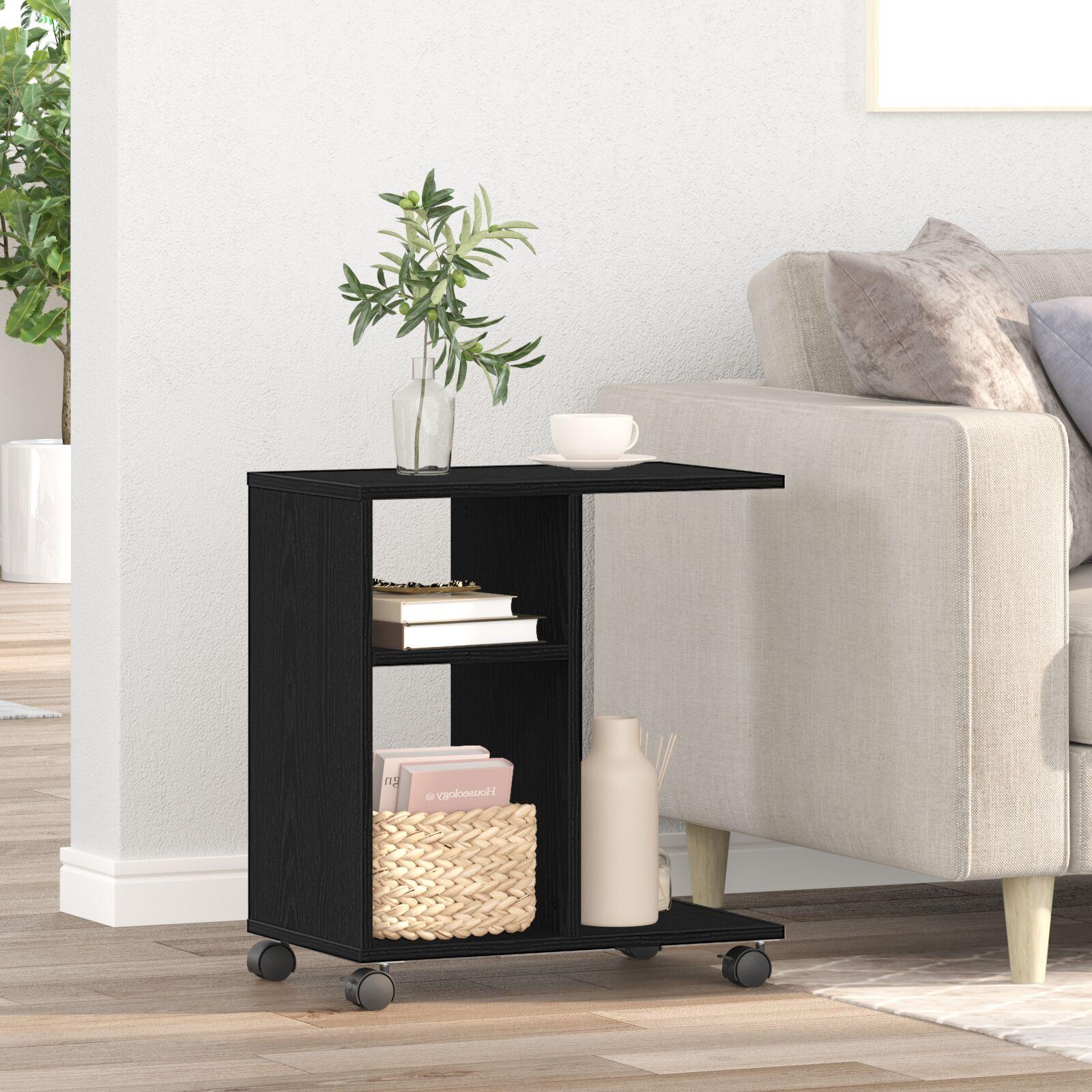 Sidebord med hjul - Sort Eg, 50x30x55 cm, Konstrueret træ