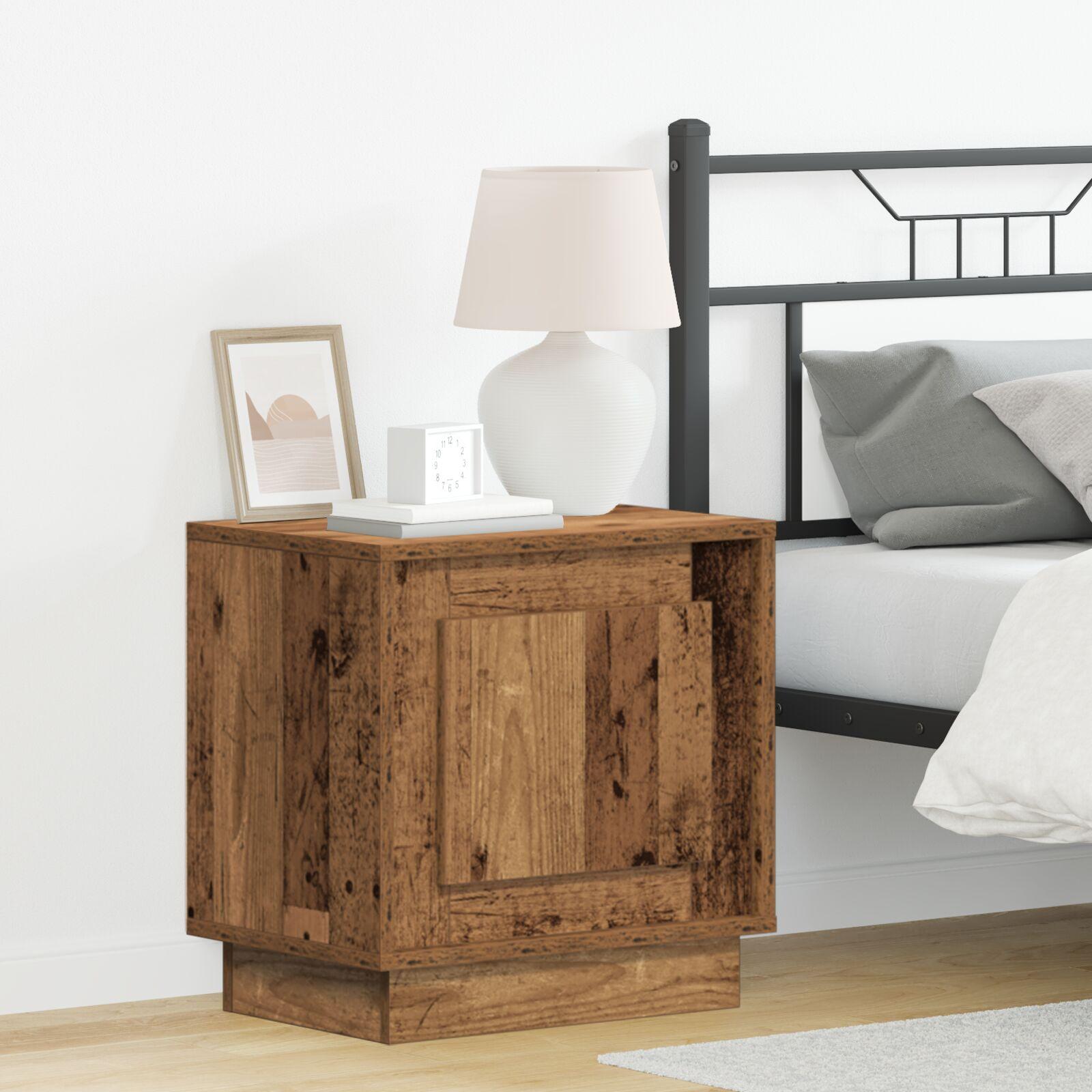 Sengeborde med LED-lys 2 stk Gammelt træ 44x34,5x45 cm