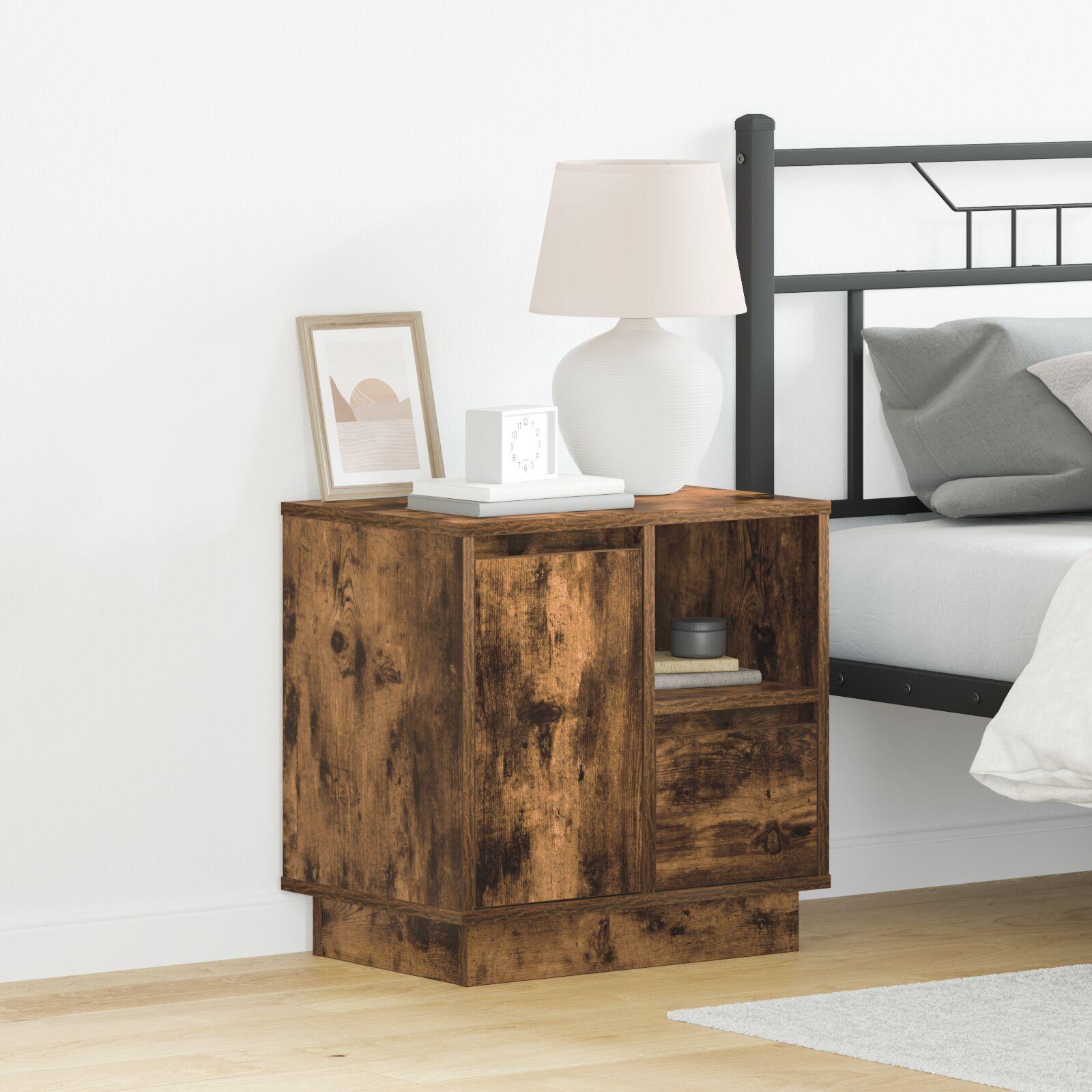 Sengeborde med LED-lys 2 stk Røget eg 50x34,5x50 cm