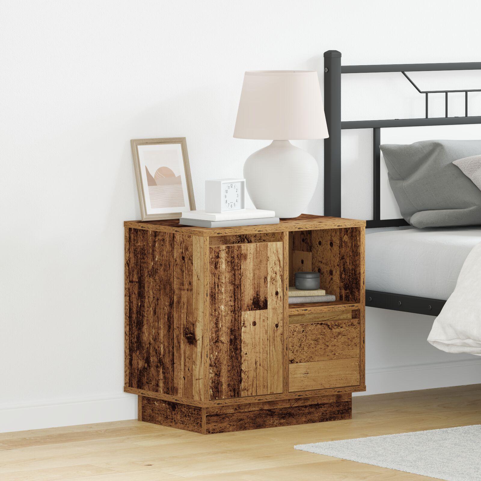 Sengeborde med LED 2 stk. Gamle træ 50x34,5x50 cm