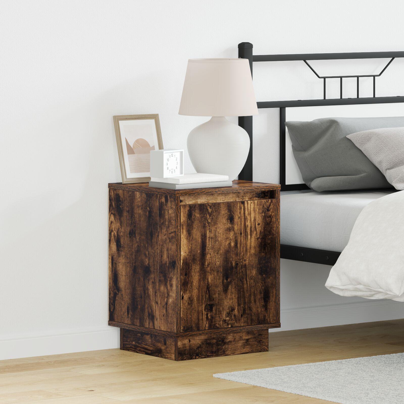 Sengeborde med LED-lys 2 stk Røget Eg 39x34,5x50 cm