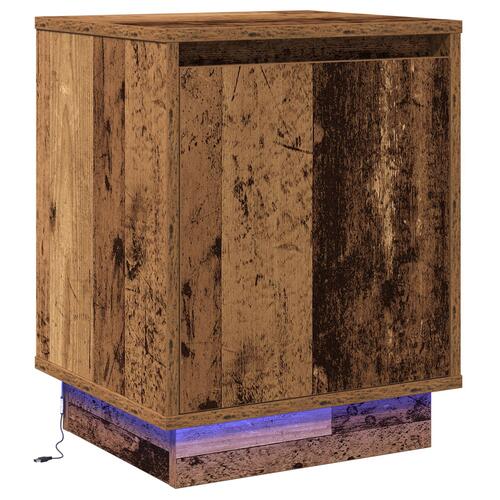 Sengebord med LED Lys Gammelt Træ 39x34,5x50 cm