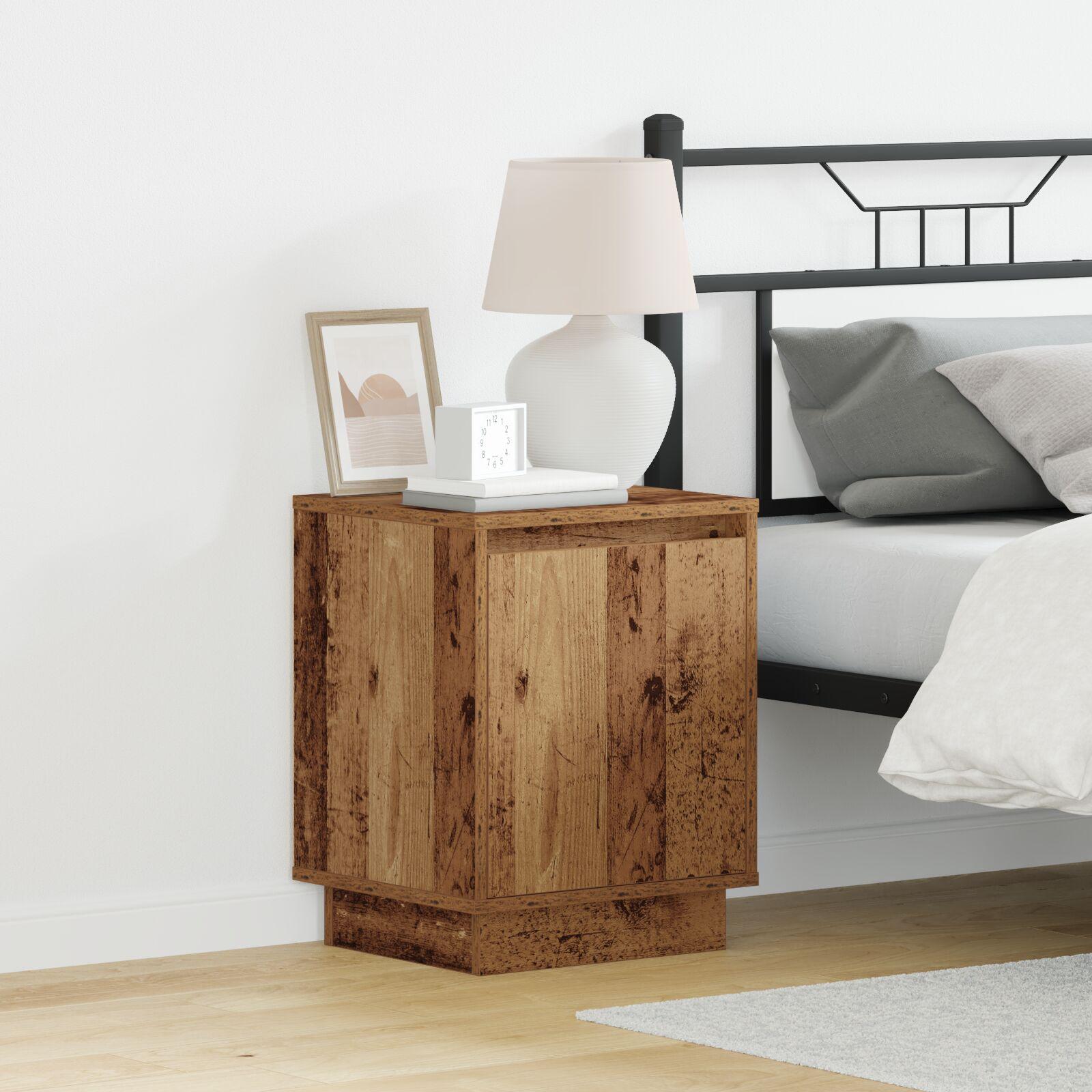 Sengeborde med LED Lys 2 stk Gamle Træ 39x34,5x50 cm