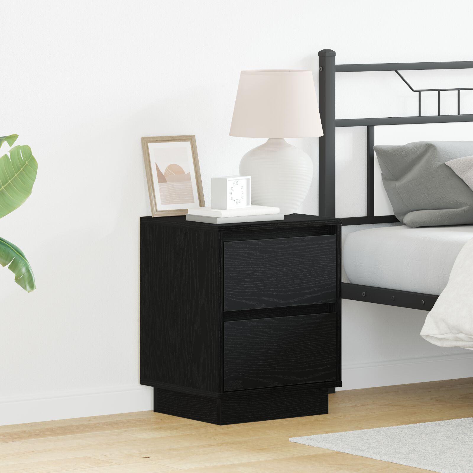 Sengebord med LED Lys Sort 39x34.5x50 cm