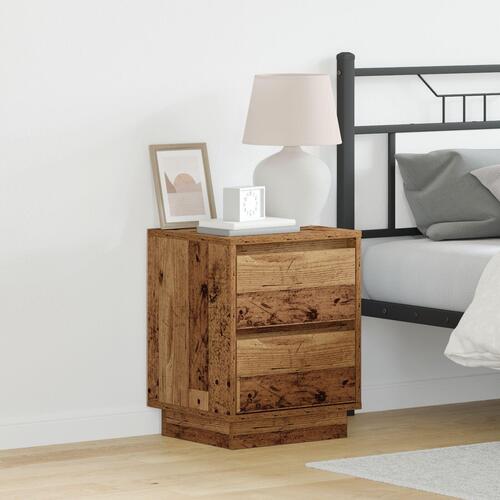Sengeborde med LED-lys 2 stk Gamle træ 39x34,5x50 cm