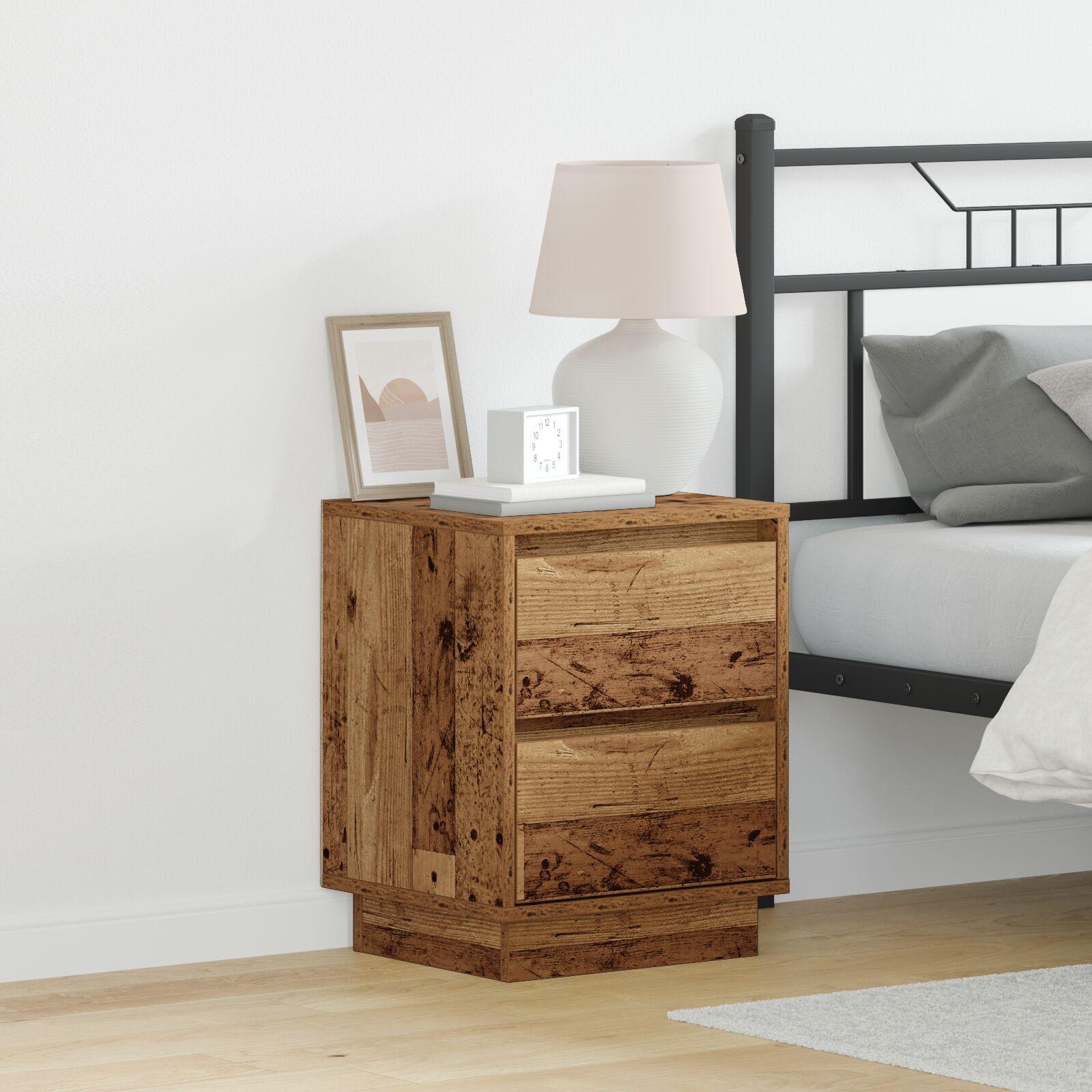 Sengeborde med LED-lys 2 stk Gamle træ 39x34,5x50 cm