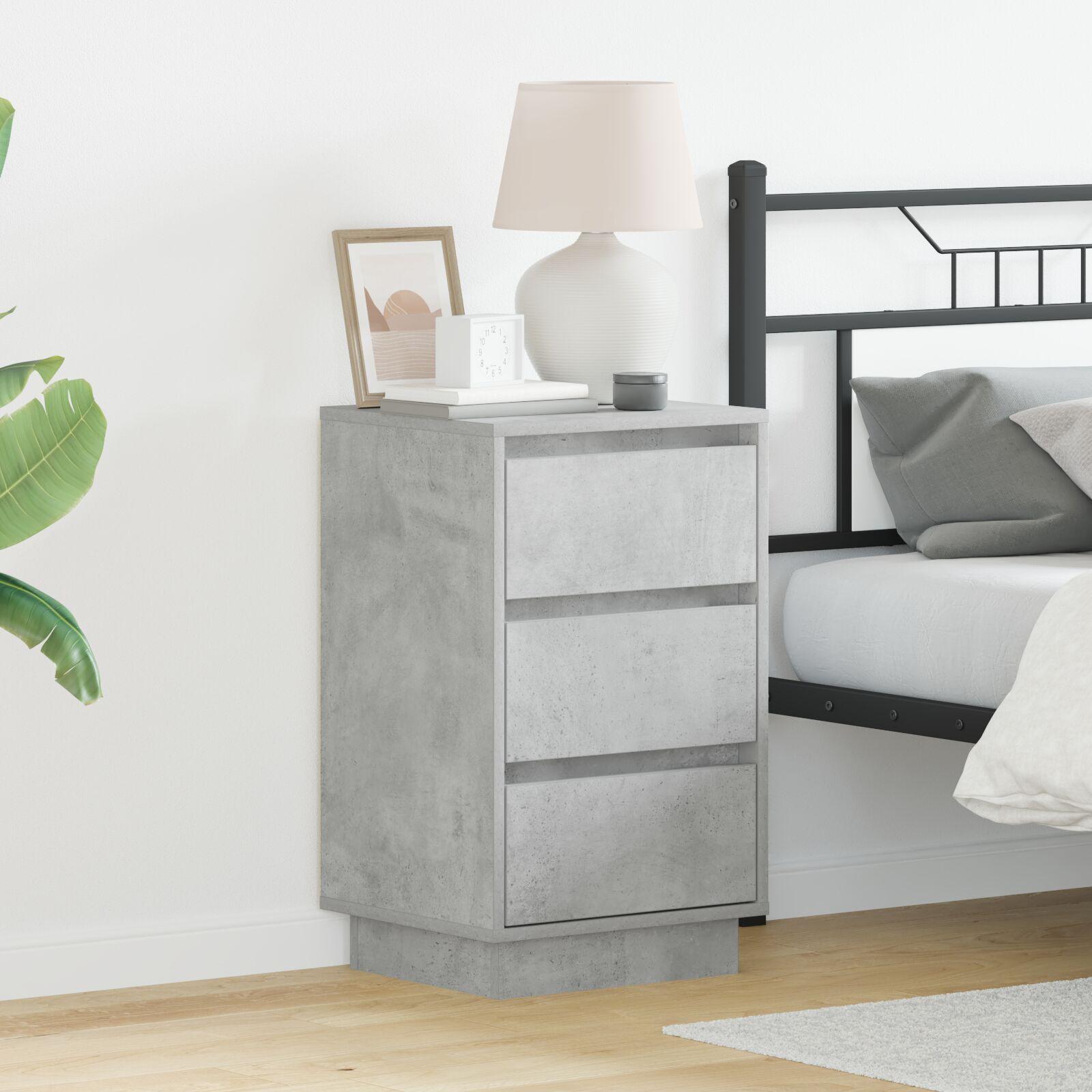 Sengekabinet med LED Beton Grå 39x34,5x65 cm Konstrueret træ