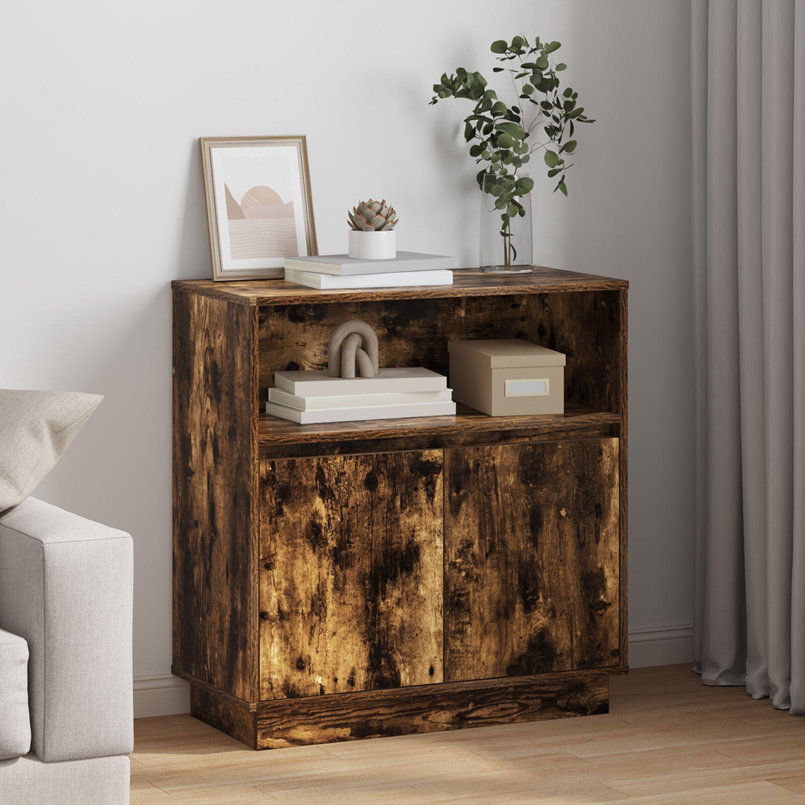 Sideboard med LED Røget Eg 71x34,5x75 cm Konstrueret Træ