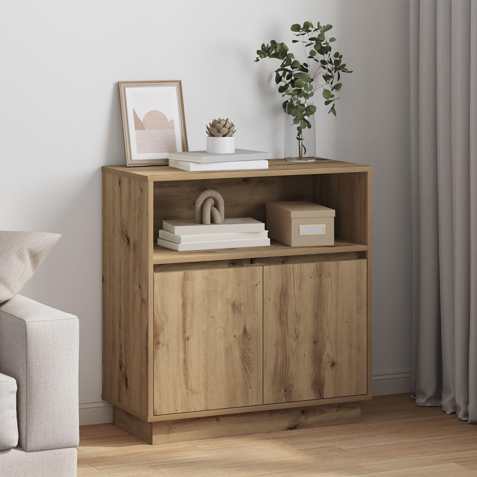 Sideboard med LED Artisan Eg 71x34,5x75 cm Konstrueret Træ