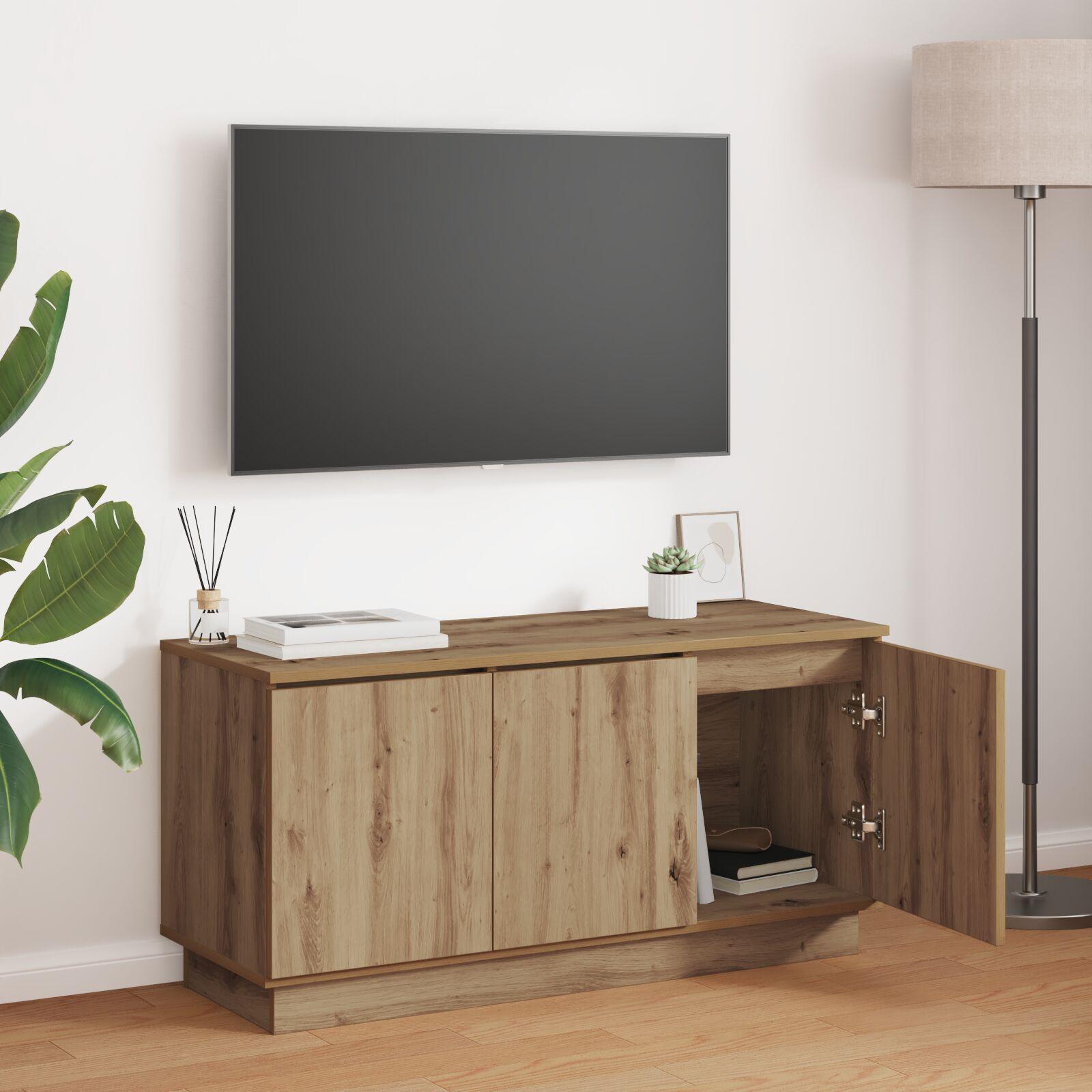 TV Skab Håndlavet Egetræ 100x38x49 cm Konstrueret Træ