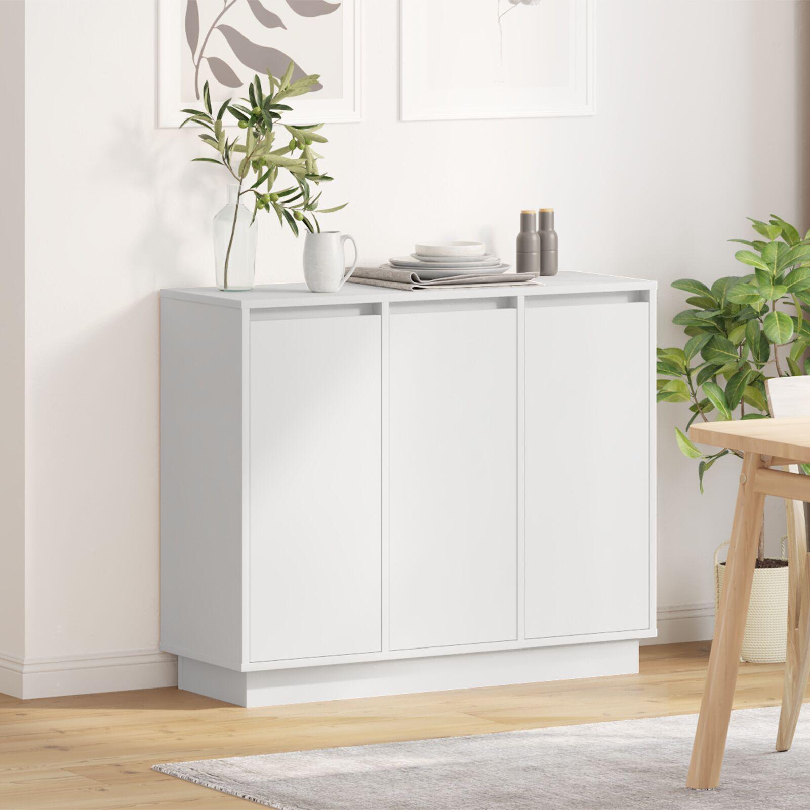 Sideboard med LED Hvid 90x32x75 cm lavet af træ