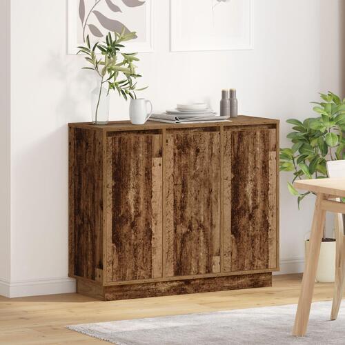 Skab med LED i gammelt træ 90x32x75 cm lavet af træ